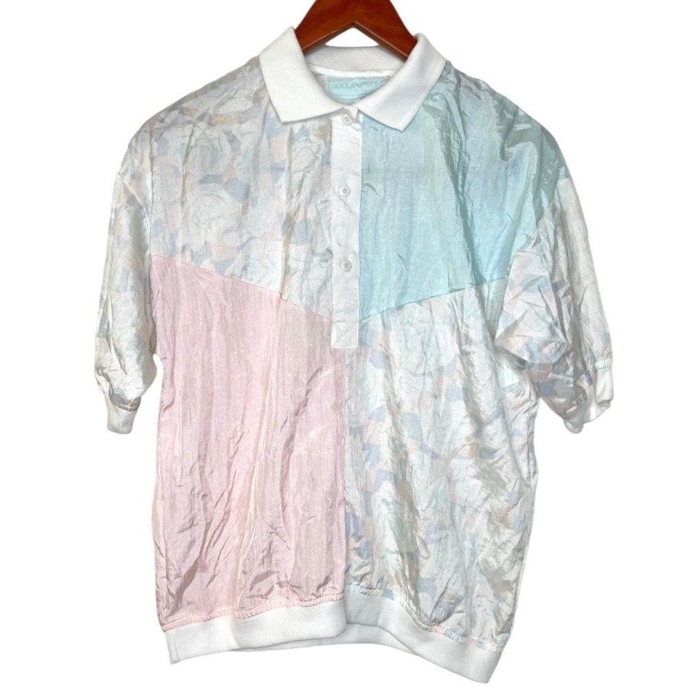 VTG colorblock pastel short sleeve polo track top small